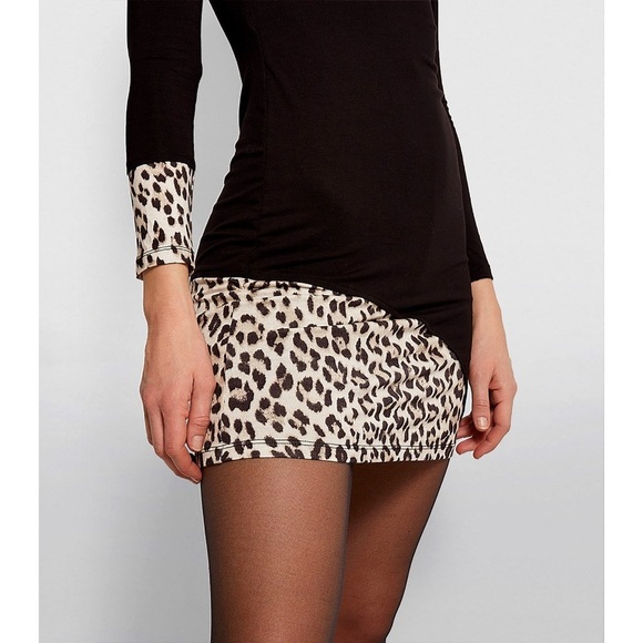 Alice + Olivia Delora Black White Turtleneck Leopard Patchwork Mini Dress - Picture 5 of 16